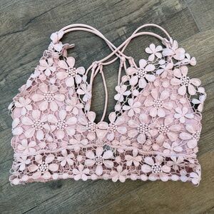 Free People Womens XS Blush Pink Lace Miss Dazie Bralette Floral Cropped Tank